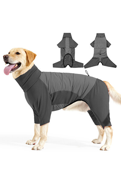 Choice معطف كلب كامل الجسم رمادي اللون، معطف شتوي مقاوم للرياح برقبة مدورة مع...