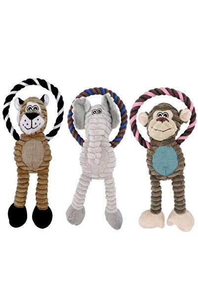 Choice 3pcs Dog Plush Toys Squeaky Animal Toys Lion Elephant Monkey Shaped Pe...