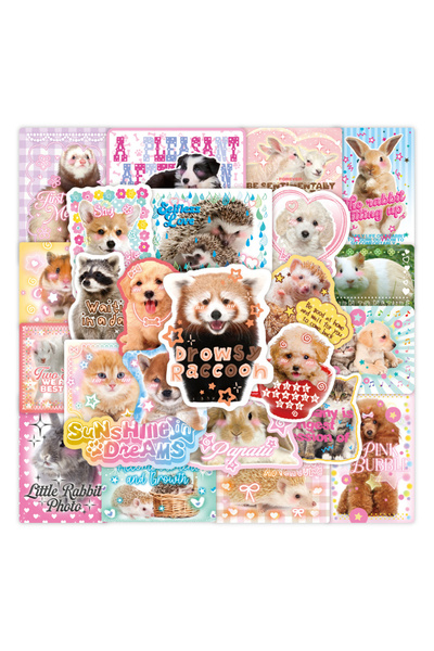 Choice 50Pcs 50Pcs Retro Cute Cartoon Scrapbook Sticker Kawaii Puppy Kitten Bunny Journal Sticker DIY Decor