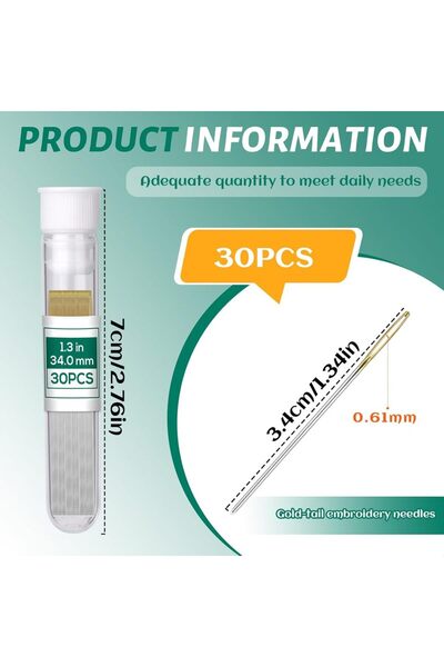 Choice3 golden 1.3in 30PCS Cross Stitch Needles Stainless Steel Embroidery Large Eye Hand Sewing Blunt Needl