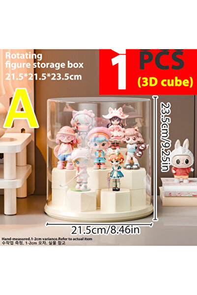 Choice A(3D-cube) Labubu Transparent Rotating Toy Organizer Display Case-Storage Rack for Plush Dolls, Acti