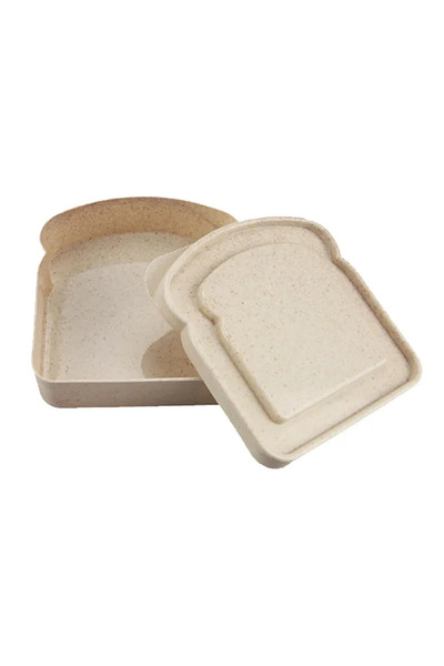 Choice Beige Toast Shaped Bento Box Sandwich Toast Bread Storage Box with Lid Reusable Office Kitchen Schoo