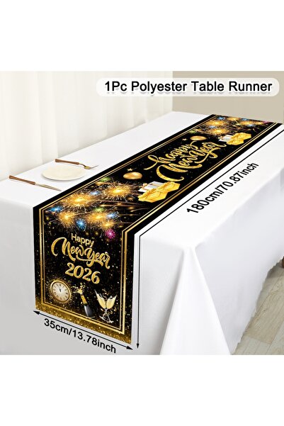 Choice 9 2026 مفرش طاولة سنة جديدة سعيدة، ألعاب نارية، شامبانيا، غطاء طاولة م...