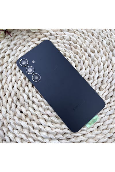Samsung غطاء خلفي زجاجي أسود لهاتف S24/S24 Plus/S24+ مع غطاء للكاميرا