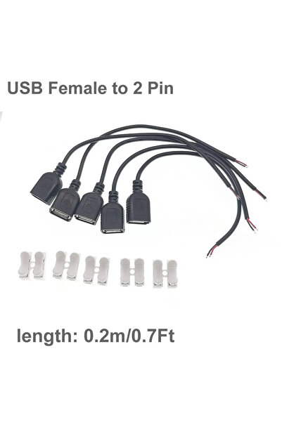 Choice كابل طاقة USB أنثى بطول 0.2 متر، 5 قطع، كابل طاقة USB ثنائي السنون، كا...