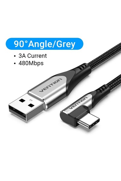Choice كابل USB C من Vention رمادي بزاوية 90 درجة بطول 0.5 متر لكابل بيانات ش...