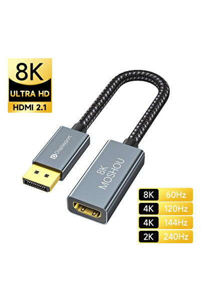 Choice كابل MOSHOU DisplayPort 1.4 إلى HDMI 2.1 Ultra HD 8K ذكر إلى أنثى بطول 0.17 متر (0.56 قدم) 8K DP إلى HDMI 0.25