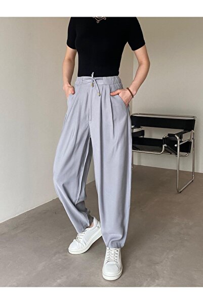 Bade Butik Gri Beli Bağlamalı Şalvar Pantolon