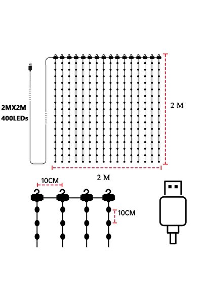 Choice 1 قطعة من أضواء الستارة 2 متر × 2 متر 400 مصباح LED 1/2 قطعة من أضواء ...