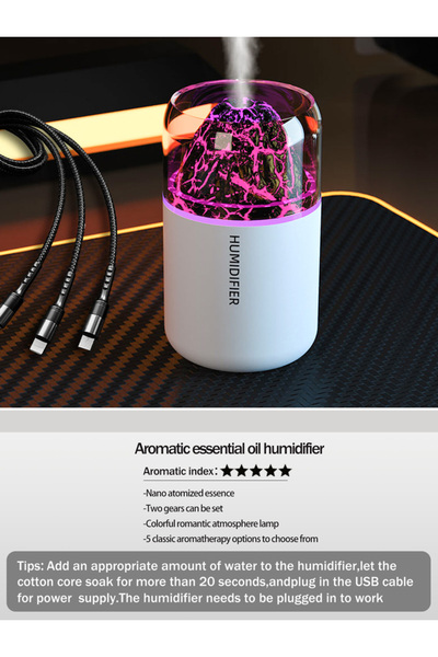 Choice 1 أبيض، مرطب هواء USB للعلاج بالروائح العطرية بمصباح ملون بركاني محاكي مناسب للاستخدام في