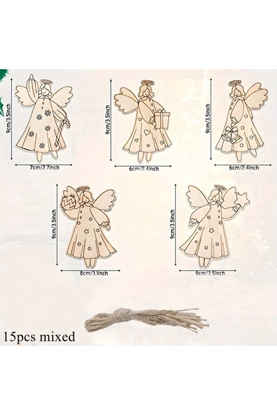 Choice 15pcs mixed 15pcs Christmas Angel Series Wooden Hanging Craft DIY Pain...