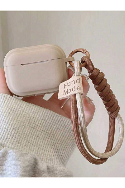 Choice حافظة سماعة أذن من السيليكون الناعم البسيط باللون الكاكي مع حزام يد مبتسم لأجهزة Airpods 4 1 2 Pro