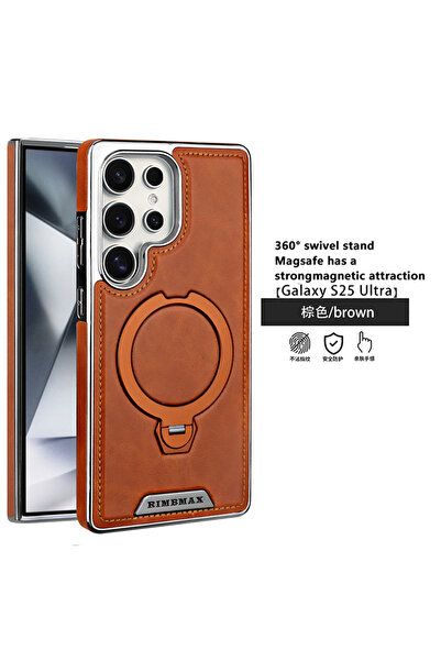 Choice جراب جلدي دوار 360 درجة لهاتف Galaxy S25 Ultra باللون البني الفاتح، من...