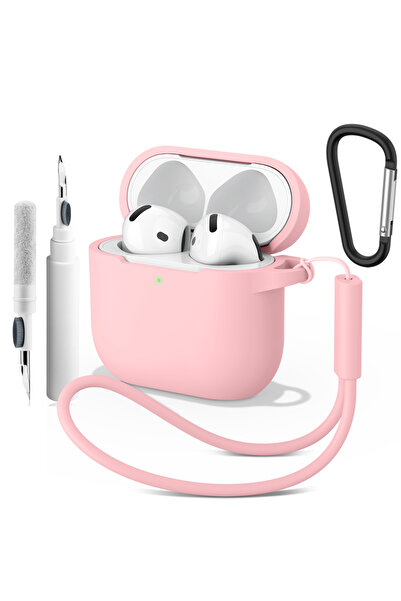 Choice حافظة سيليكون ناعمة وردية اللون لأجهزة Airpods 4، غطاء سماعة رأس لاسلكية بتقنية البلوتوث، حافظة لجهاز Airpods 4