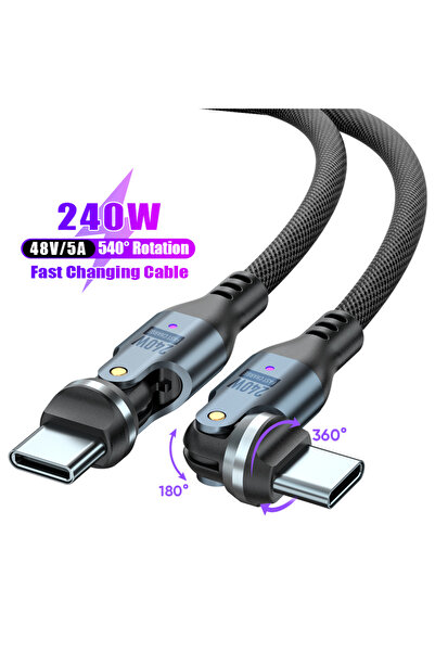 Choice كابل USB C إلى USB C بطول 1.8 متر بزاوية 540 درجة، كابل شاحن USB C إلى...