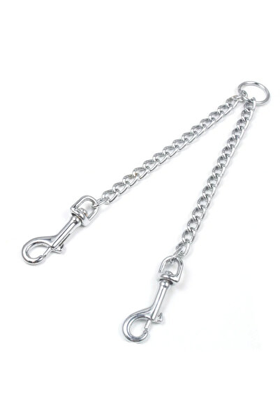 Choice XL 4.0MMX70CM سلسلة فضية 2 كلاب متينة من الفولاذ المقاوم للصدأ مزدوجة للكلاب ذات اتجاهين