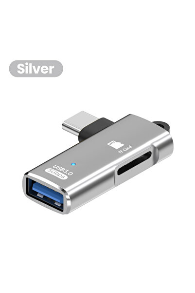 Choice محول فضي 2 في 1 USB 3.0 Type C إلى قارئ بطاقة TF OTG نقل عالي السرعة لقراءة بطاقة الذاكرة الذكية