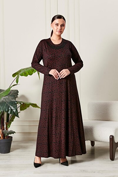 Ferace Women's Plus Size Collar Stone Embellished Combed Cotton Dress