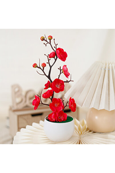 Choice زهور البرقوق الحريرية الوردية الحمراء نباتات اصطناعية مزروعة في أصص أز...