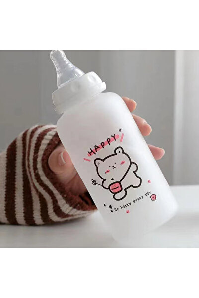 Choice زجاجة مياه بلاستيكية على شكل دب فراولة كاواي مقاس A4 400 مل للأطفال وا...