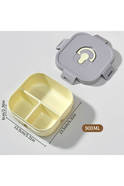 WORTHBUY Purple 3 Grids 900ml Portable Plastic Lunch Box With Compartment Microwave Safe Fruit Salad