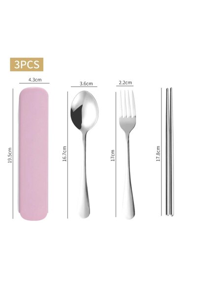 Choice 3pcs pink 1set Household Stainless Steel Portable Tableware Chopsticks Spoons Forks Two/Three Piece