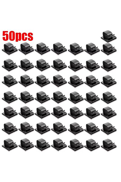 Choice أسود - 50 قطعة من 10 إلى 100 قطعة من مشابك تنظيم الكابلات لشحن USB وخطوط البيانات ولف بكرة الكابل مثبتة على الحائط مع