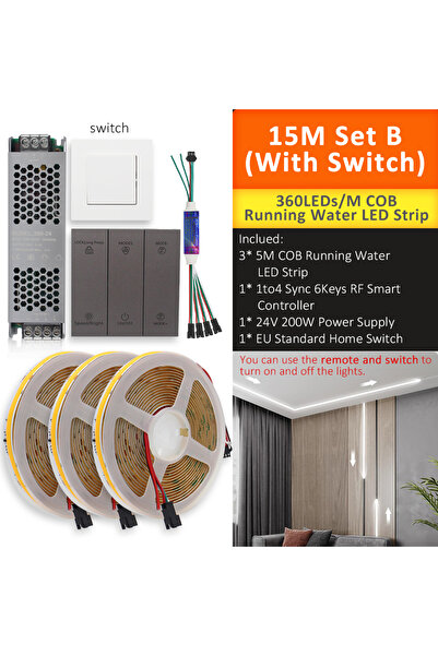 Choice Cool White 15M Set B 24V COB Sync Running Water LED Strip Light WS2811...