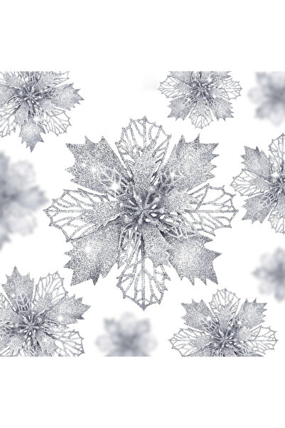 Choice 14 قطعة من الزهور الاصطناعية الفضية 11 سم زهور وهمية زينة شجرة عيد الم...