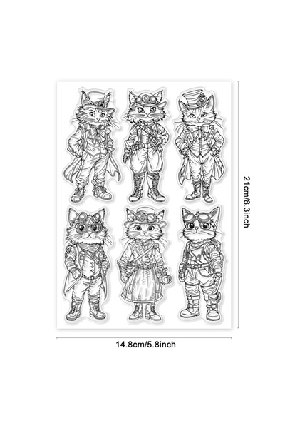 Choice4 AECH09-03140 Vintage Cat Clear Stamps for Card Making Animals Silicon...