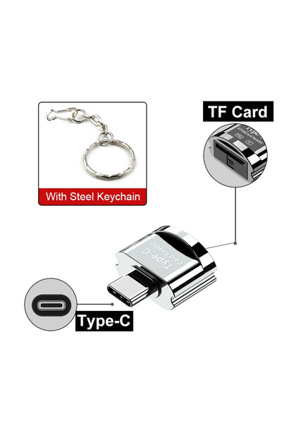 Choice فضي مع سلسلة قارئ بطاقات Mini Type C TO TF مع سلسلة قارئ بطاقات Micro ...