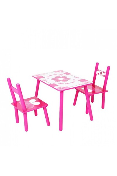 L-Sun Wooden table set with 2 chairs, 59x39x40 cm, Pink Butterflies (ML-01)