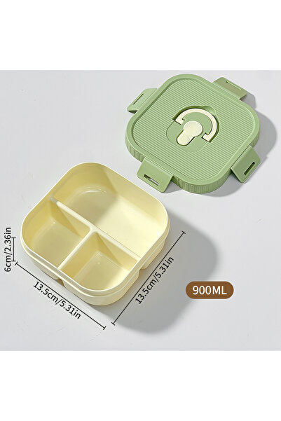 WORTHBUY Green 3 Grids 900ml Portable Plastic Lunch Box With Compartment Microwave Safe Fruit Salad