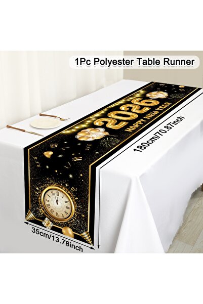 Choice 6 2026 مفرش طاولة سنة جديدة سعيدة، ألعاب نارية، شامبانيا، غطاء طاولة م...