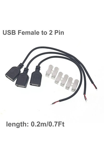 Choice كابل طاقة USB أنثى بطول 0.2 متر، 3 قطع، كابل طاقة USB ثنائي السنون، كا...