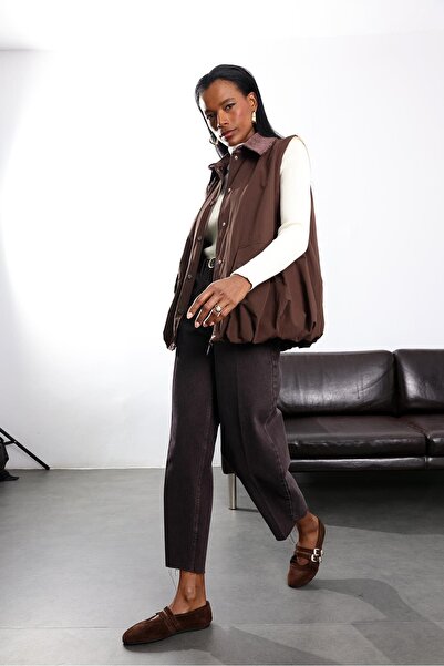 5in1Canpolat Brown Velvet Collar Detailed Vest 0014