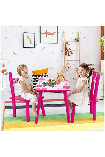 L-Sun Wooden table set with 2 chairs, 59x39x40 cm, Pink Butterflies (ML-01)