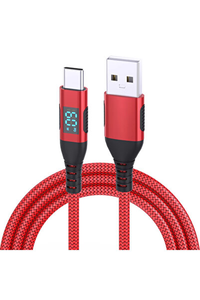 Choice كابل USB إلى Type C عالي الجودة 60 وات، سلك شاحن سريع الشحن، شاشة LED لهاتف Samsung بطول 2 متر، قطعة واحدة باللون الأحمر