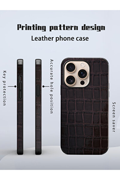 Choice جراب جلدي مقاوم للسقوط والصدمات لهاتف iPhone 14 Pro Max بني زيتوني 1 أسود بنقشة جلد التمساح