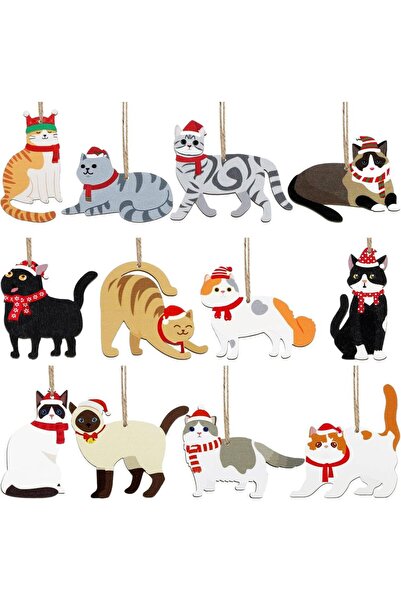 Choice زينة عيد الميلاد الخشبية على شكل قطط مكونة من 24 قطعة - ديكور قطط لطيف...