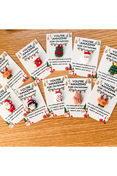 Choice مجموعة من ١٠ بطاقات عناق صغيرة لعيد الميلاد مع زينة من الراتنج - بابا نويل، جوارب، ثلج مصنوع من خبز الزنجبيل