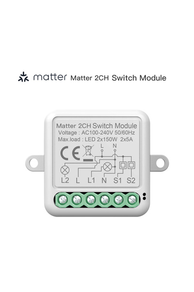 Choice وحدة مفتاح ذكي واي فاي من 2gang Matter، قاطع مرحل للتحكم اللاسلكي من HomeKit، يعمل مع Siri