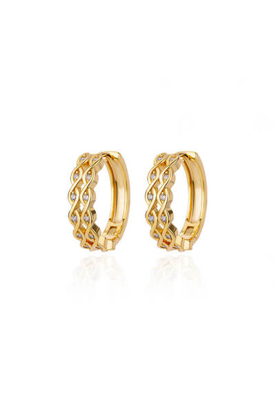 Choice E3128G-15 Shiny Zircon Circle Square Hoop Earrings for Women Gold Colo...