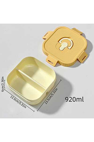 WORTHBUY صندوق غداء بلاستيكي محمول أصفر اللون، سعة 920 مل، مزود بشبكتين، آمن ...