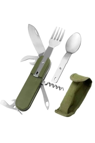 Ems Multifunctional knife, Portable, Silver with Green sheath