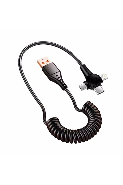 Choice 1.5 متر أسود ربيع 120W 3 في 1 USB C كابل شحن سريع للغاية ربيع قابل للس...