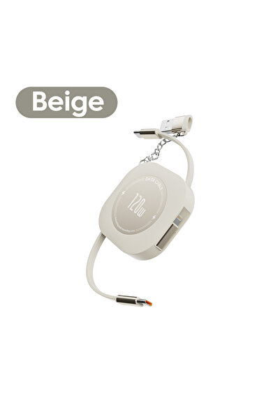 Choice كابل شحن قابل للسحب من نوع USB C إلى USB C بقوة 120 وات، أبيض، بطول 1....