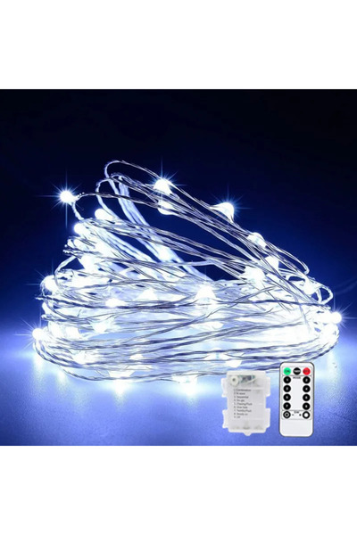 Choice سلك فضي - 2 متر أبيض 8 أوضاع صندوق بطارية جهاز تحكم عن بعد سلك نحاسي س...