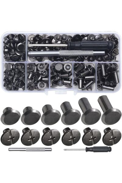choice2 110sets Gunmetal Female Screws Kit, 6 Sizes of Round Flat Head Leathe...