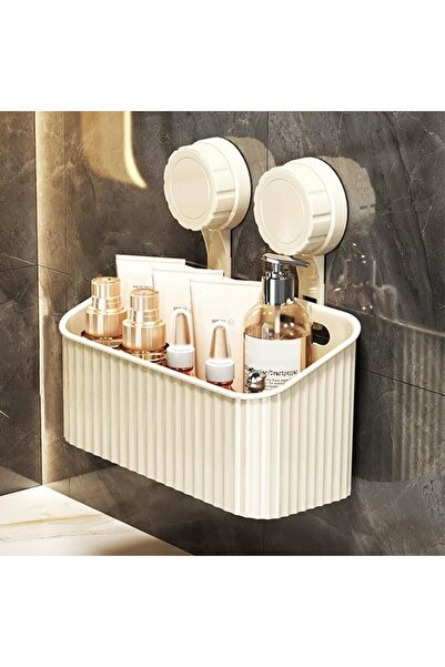 Choice سلة رف استحمام على شكل كأس شفط بلون أبيض حليبي مع حامل تخزين بدون ثقب ...